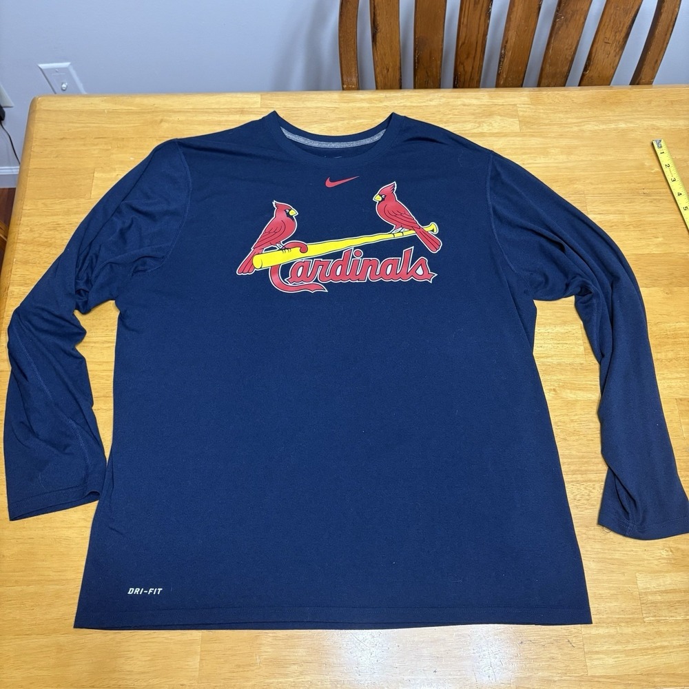 St Louis Cardinals‎ T Shirt Mens Size XL Navy Blue Nike Dri Fit Long Sleeve Tee